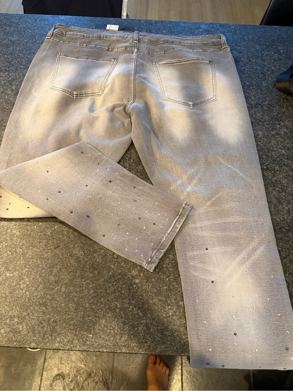 Fashion Nova Men’s Grey Rhinestone Straight Jeans